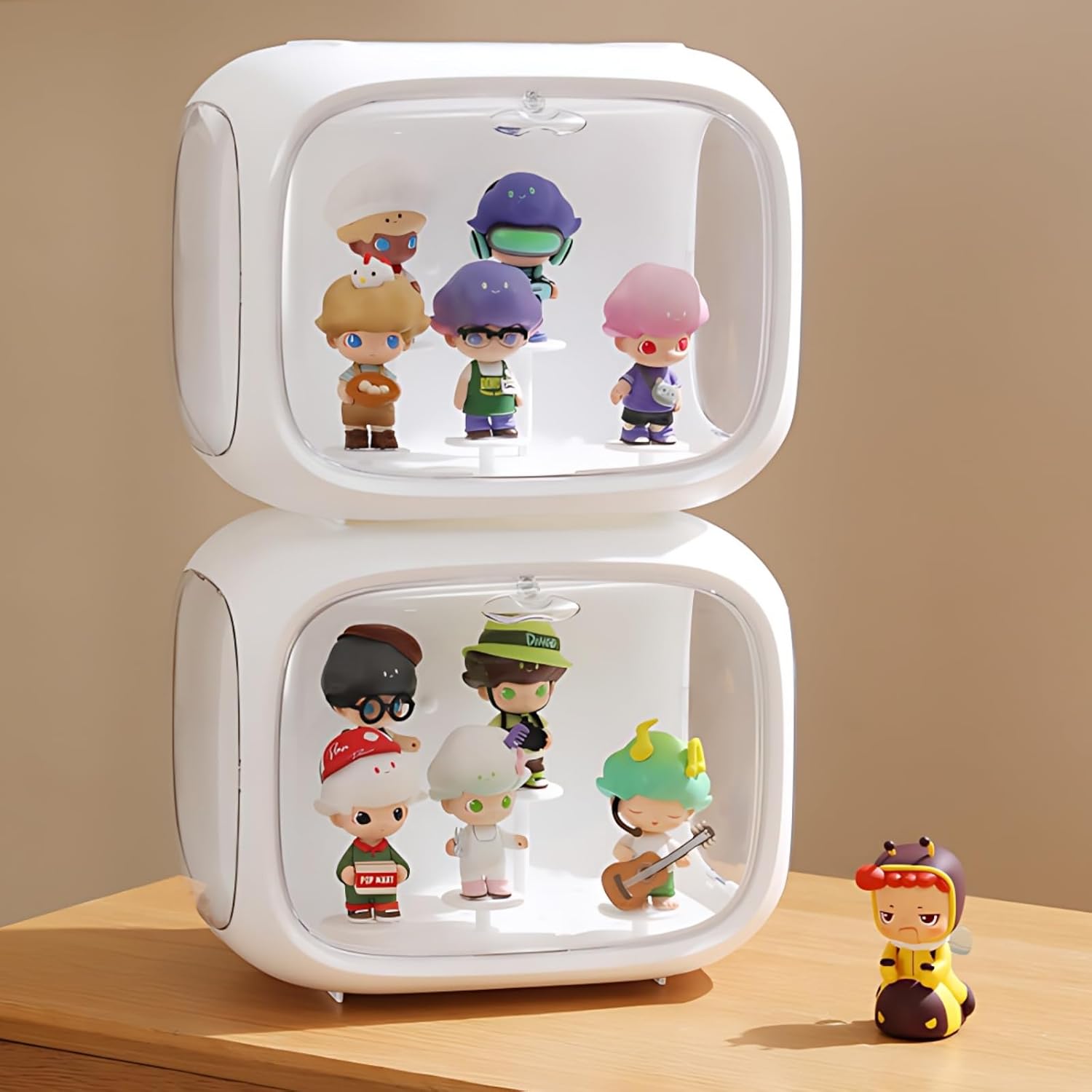 コレクションケース フィギュアケース アクリル ショーケース ディスプレイケース アクリルケース 展示柜 ディスプレイボックス 人形ケース 収納ボックス 卓上 透明 防塵 展示ボックス 1個入り (クリームホワイト) - Yolerhome