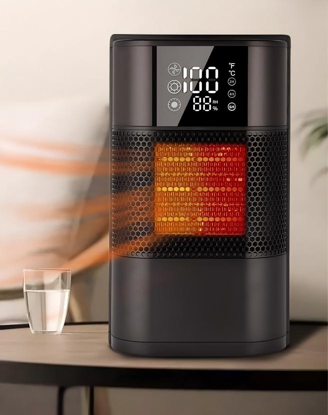 【電気暖房器】寝室・デスクトップ用 セラミックスマートヒーター コンパクト省エネ 即暖タイプ 調節温度・静音設計 室内1人部屋・オフィスデスク・軽量持ち運び可 yoler ブラック - Yolerhome