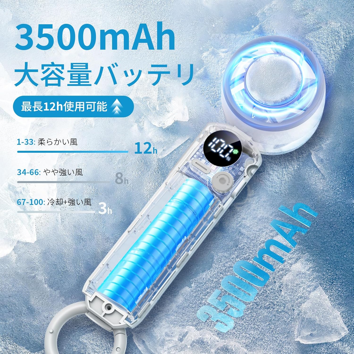 ハンディファン 冷却プレート搭載｜1秒瞬間冷感｜100段階風量調整｜首掛け/腰掛け/卓上/手持ち対応 軽量扇風機 - Yolerhome