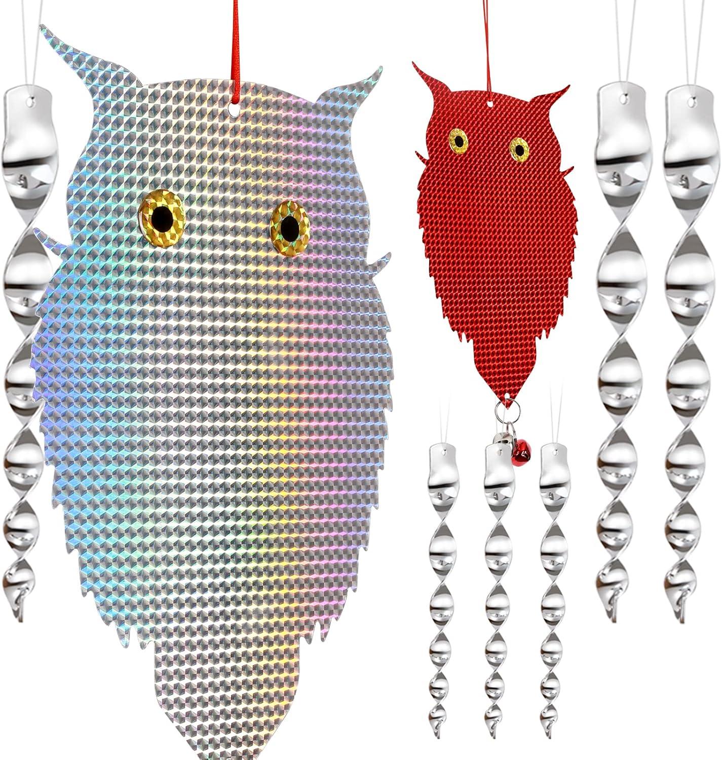 鳥避け 鳩よけ フクロウ 鳥よけ1枚+銀色鳥よけ棒3本セット 鳥よけグッズ 鳥を傷つけない キラキラして太陽光を強く反射します 吊り下げ式 大きめサイズ 鳩やカラスよけ向け フン害防止・景観を損なわず ハトなどの害鳥による被害を防ぐ ベランダ/果樹園/畑/物干し竿 設置簡単 - Yolerhome