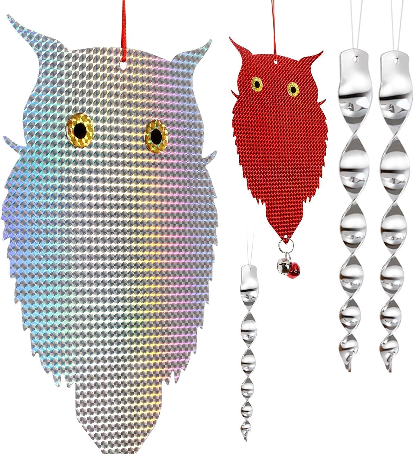 鳥避け 鳩よけ フクロウ 鳥よけ1枚+銀色鳥よけ棒3本セット 鳥よけグッズ 鳥を傷つけない キラキラして太陽光を強く反射します 吊り下げ式 大きめサイズ 鳩やカラスよけ向け フン害防止・景観を損なわず ハトなどの害鳥による被害を防ぐ ベランダ/果樹園/畑/物干し竿 設置簡単 - Yolerhome