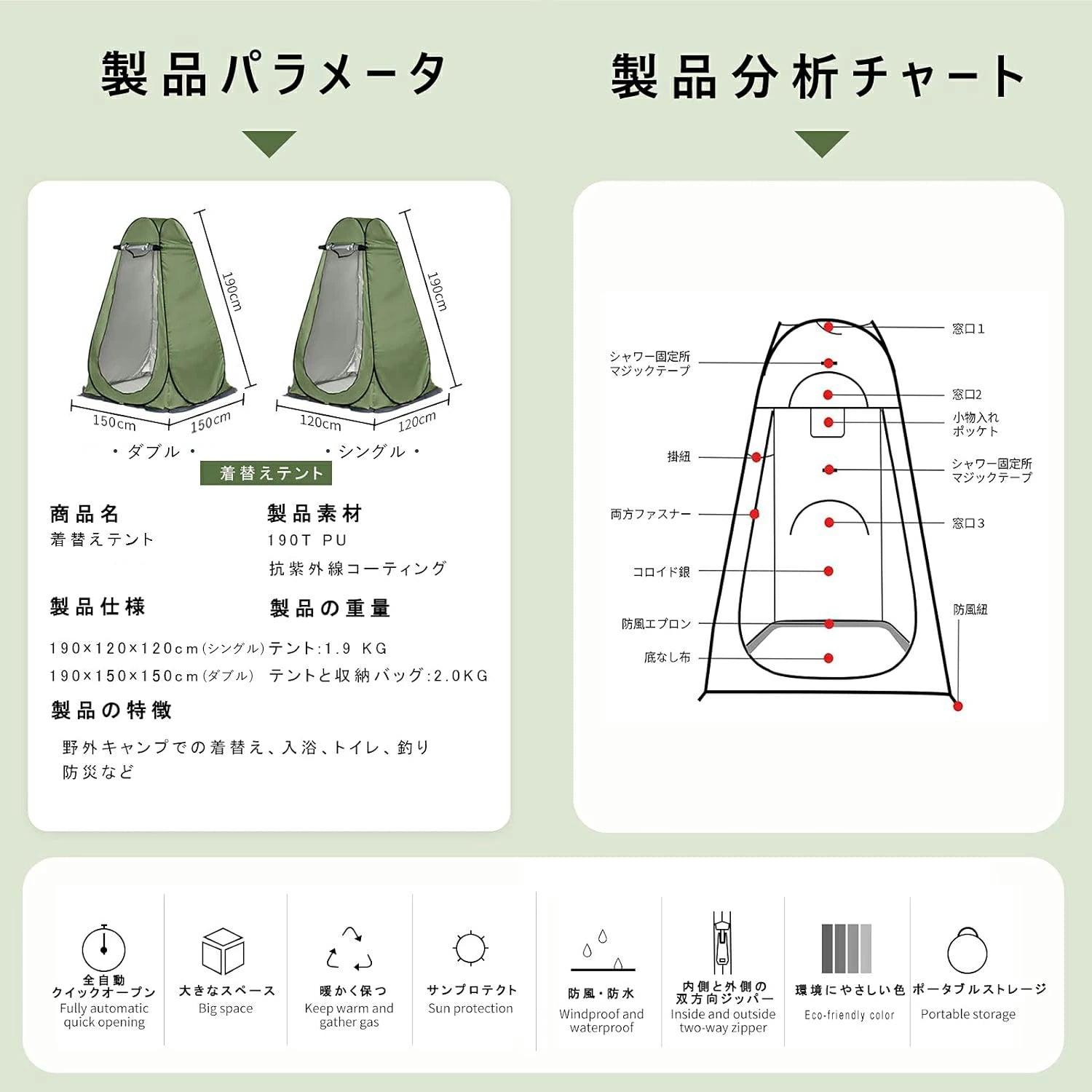 簡易テント 着替えテント プライベート 透けない 1門3窓デザインTENT2 - Yolerhome