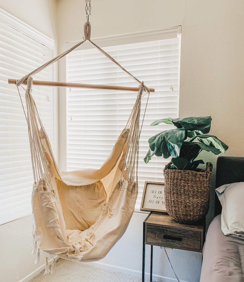 ハンモックチェア 吊り下げ式 ハンギングチェア 耐荷重150kg クッション付き - Yolerhome