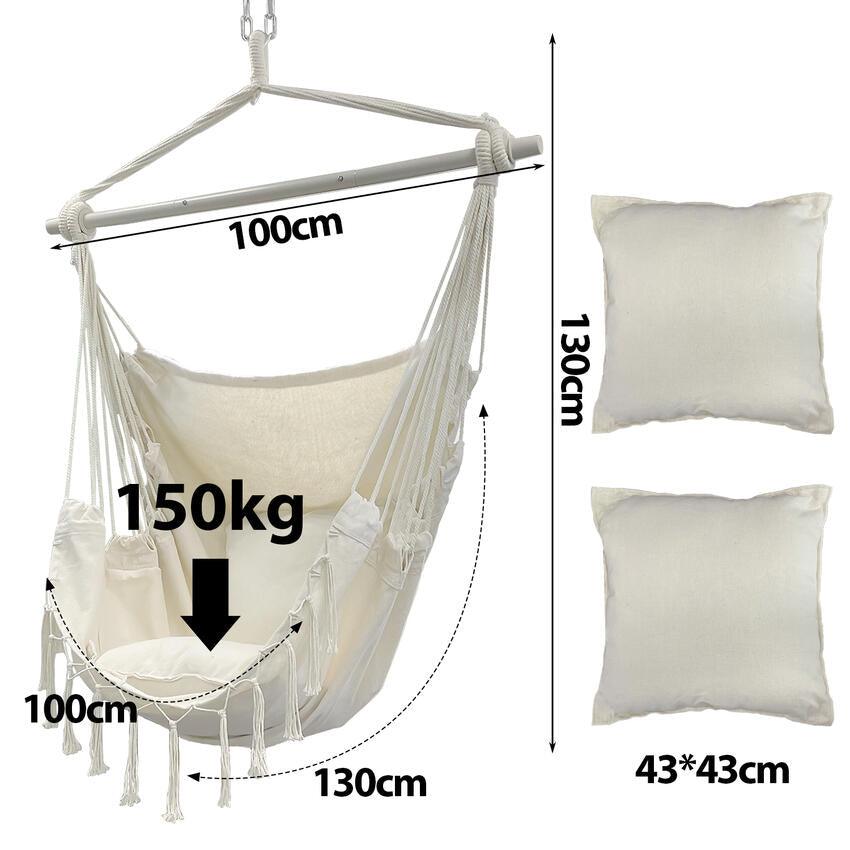 ハンモックチェア 吊り下げ式 ハンギングチェア 耐荷重150kg クッション付き - Yolerhome