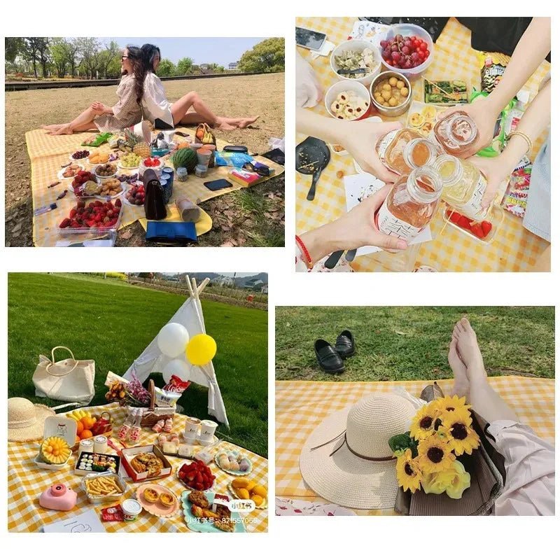 レジャーシート防水ピクニックマット大判150x200cm 3～6人用折りたたみ防湿コンパクト収納携帯便利軽量遠足運動会お花見ビーチキャンプアウトドアチェック柄正規品ピクニックマット春の遠足マットフィールドマットマット屋外防湿ポータブル防湿防水キャンプピクニックマットフロアマット - Yolerhome