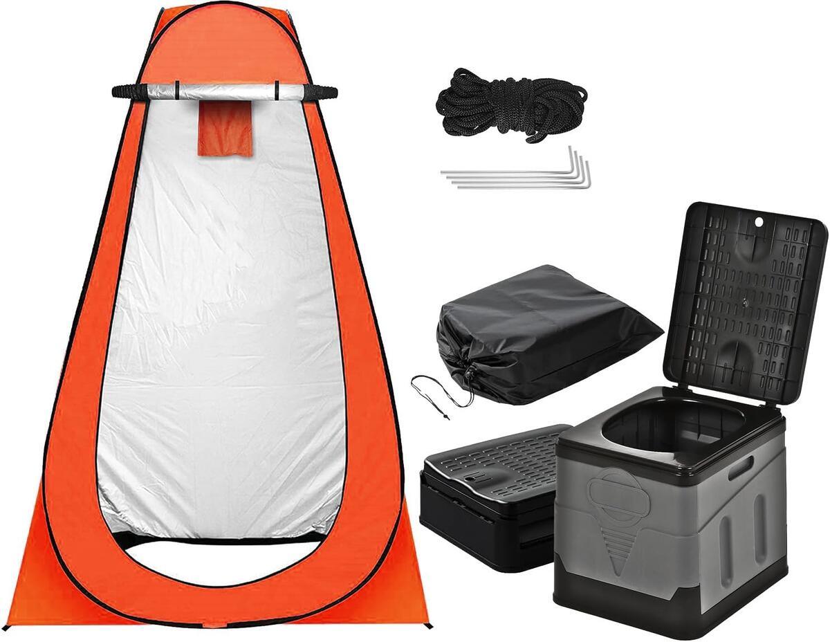 非常用トイレ テント 2点セット 携帯トイレ プライバシーテント 常備 災害時 避難用 地震 ポータブルトイレ 処理袋12個・収納袋付 プライベートテント 便座 折りたたみ 簡易 キャンプ 車中泊 着替えテント シャワールーム アウトドア - Yolerhome
