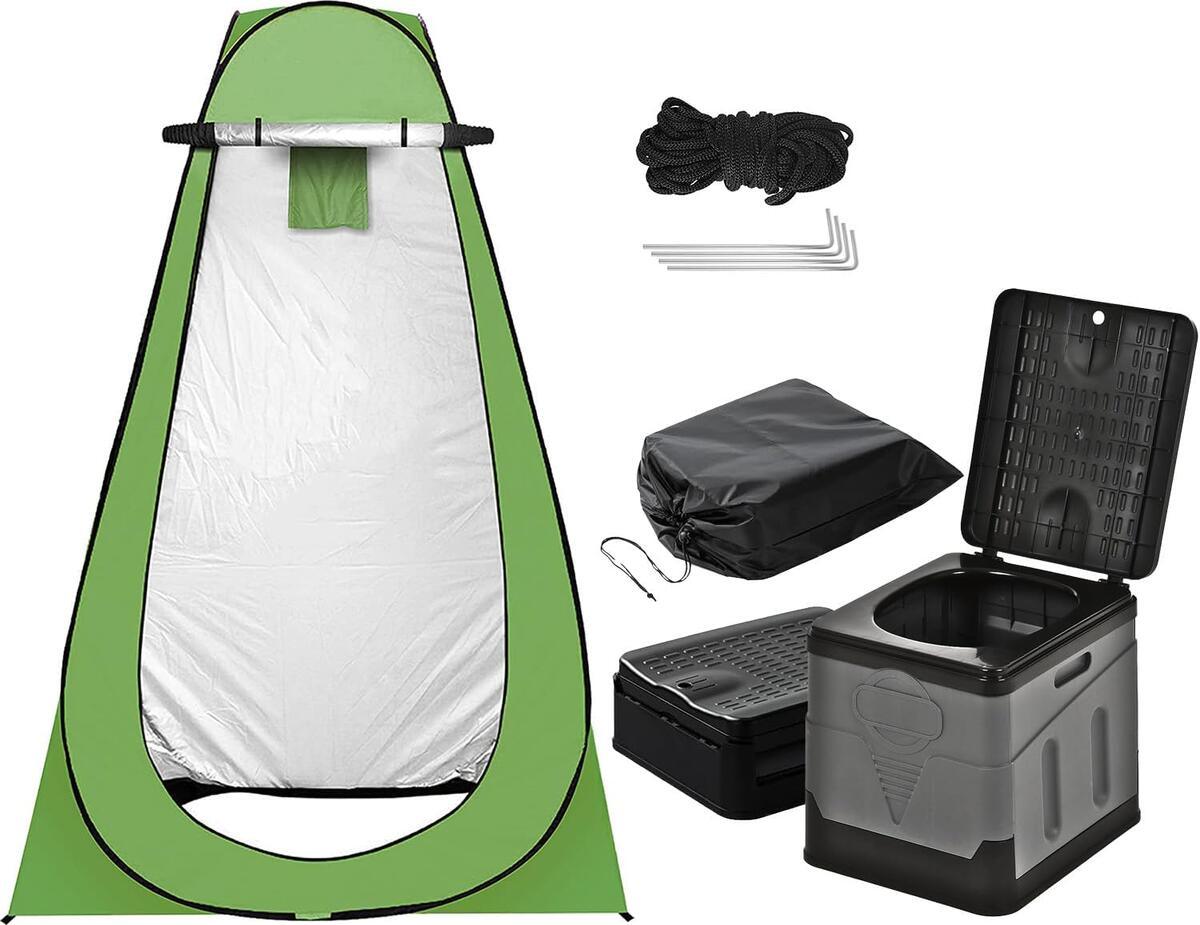 非常用トイレ テント 2点セット 携帯トイレ プライバシーテント 常備 災害時 避難用 地震 ポータブルトイレ 処理袋12個・収納袋付 プライベートテント 便座 折りたたみ 簡易 キャンプ 車中泊 着替えテント シャワールーム アウトドア - Yolerhome