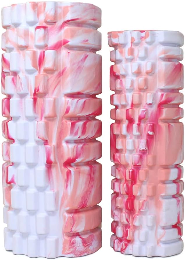 【大・小2個セット】フォームローラー 筋膜リリース マッサージローラー ヨガポール ヨガ ストレッチ トレーニング リラックス マーブルピンク 自宅ジム 体幹 トレーニング 筋肉ケア ダイエット 健康維持 - Yolerhome