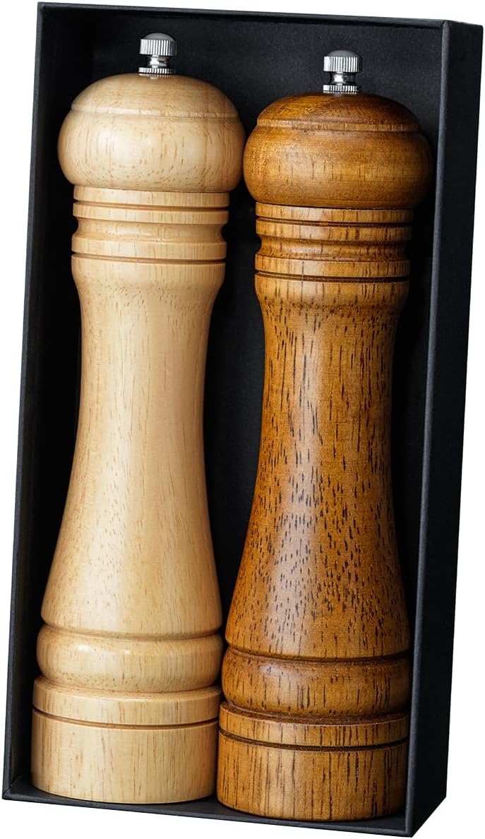 ペッパーミル 2本セット 【天然木の香り】 粗さ調節可能 大容量サイズ 手動 ミル 胡椒 岩塩 (22cmサイズ) - Yolerhome