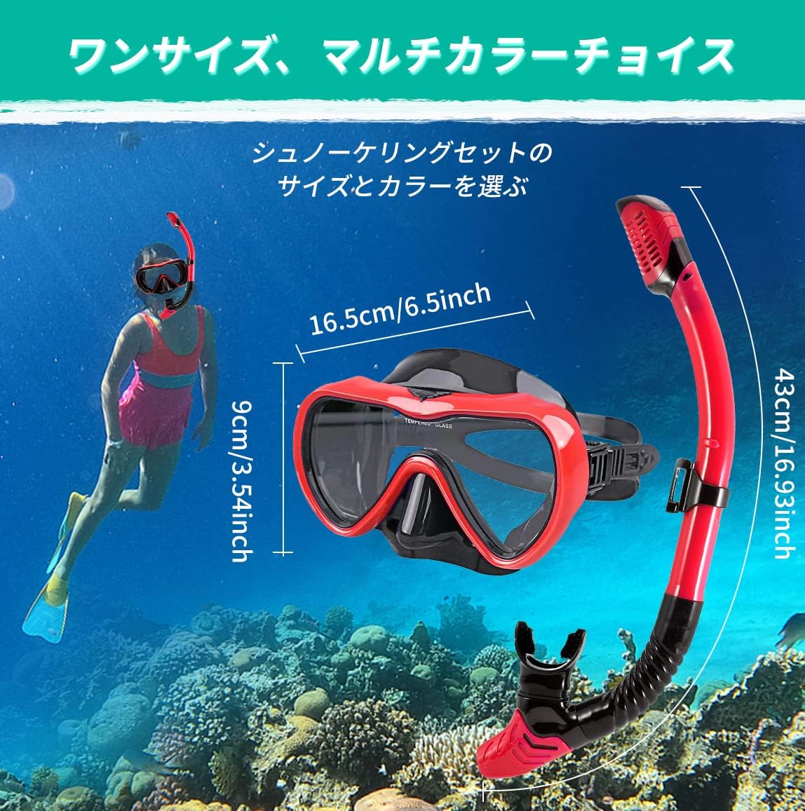 シュノーケリング シュノーケル マスク シュノーケリング セット ドライスノーケル シュノーケリングセット 2点セット 潜水メガネ 潜水眼鏡 呼吸用パイプ スノーケル 浸水防止 強化ガラス 耐衝撃 耐圧力 フィット感 着脱簡単 男女兼用 初心者向け 収納バッグ付 【曇り止めクロス付き】 - Yolerhome