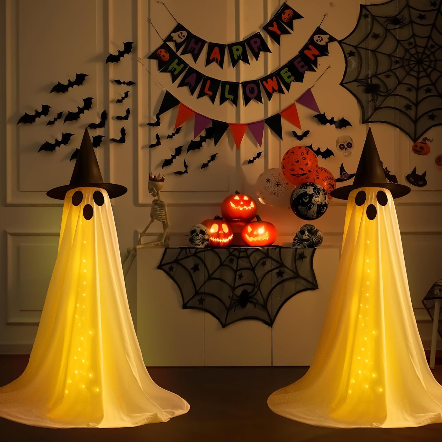 ハロウィン 飾り 幽霊 装飾ライト イルミネーションライト 2個セット ストリングライト 電池式 ゴーストライト お化け物屋敷 ハロウィン飾り 屋外 恐怖の雰囲気 ハロウィン道具 室内 屋外 庭 ガーデン 店舗飾り LED電飾 - Yolerhome