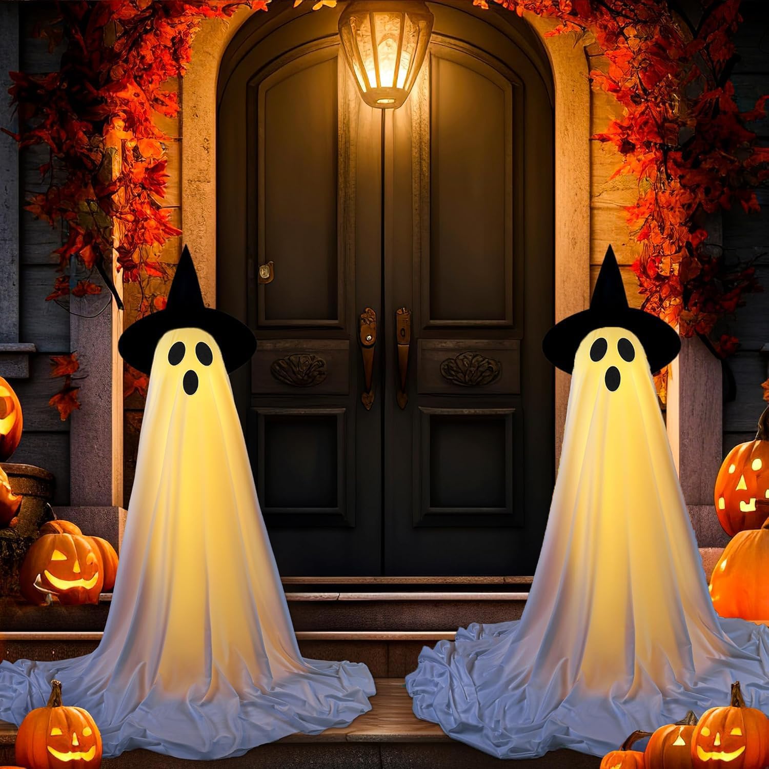 ハロウィン 飾り 幽霊 装飾ライト イルミネーションライト 2個セット ストリングライト 電池式 ゴーストライト お化け物屋敷 ハロウィン飾り 屋外 恐怖の雰囲気 ハロウィン道具 室内 屋外 庭 ガーデン 店舗飾り LED電飾 - Yolerhome