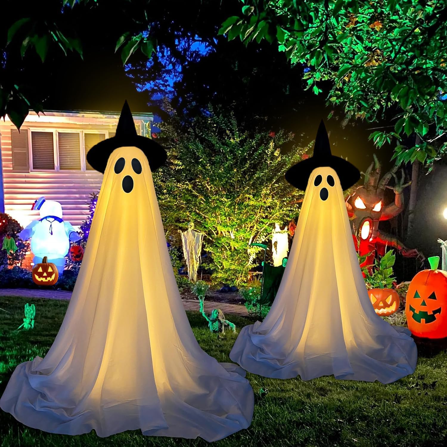 ハロウィン 飾り 幽霊 装飾ライト イルミネーションライト 2個セット ストリングライト 電池式 ゴーストライト お化け物屋敷 ハロウィン飾り 屋外 恐怖の雰囲気 ハロウィン道具 室内 屋外 庭 ガーデン 店舗飾り LED電飾 - Yolerhome