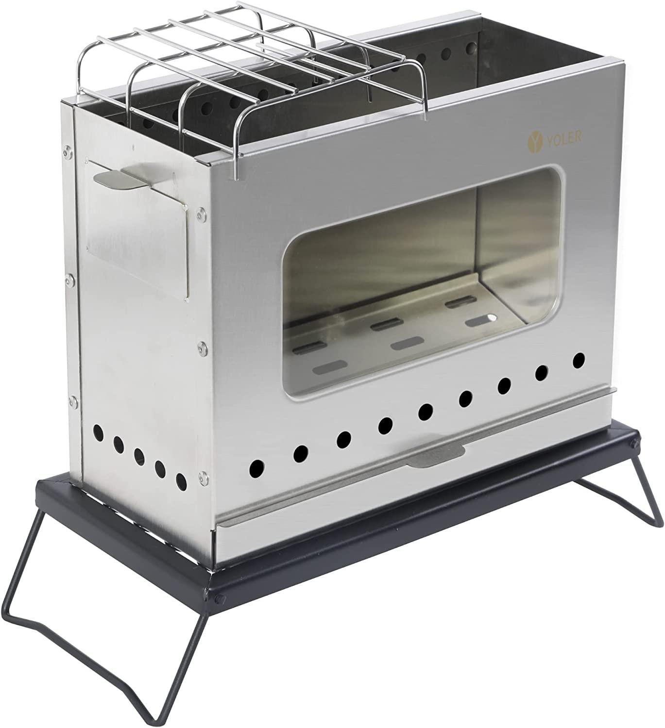 2次燃焼焚き火台 薪ストーブ TKB01 収納袋付 24時間出荷 二層構造 ガラス窓 収納バッグ付 キャンプ アウトドア 焚き火 雰囲気 めちゃくちゃ燃える 焚き火料理 ファイヤー 焚火台 TKB01 シルバー 炭 - Yolerhome