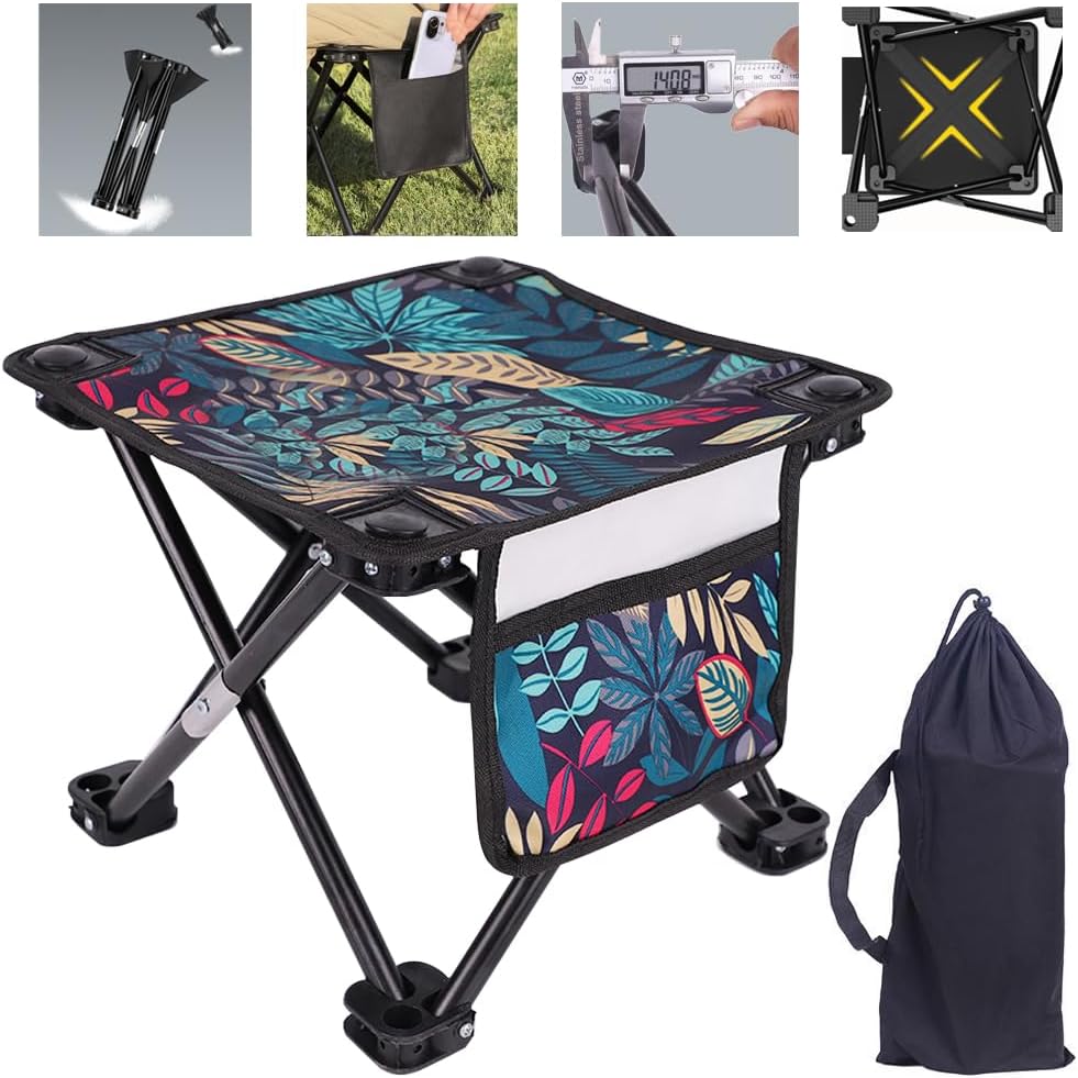 折りたたみ椅子 アウトドアチェア サイドポケット付き 耐荷重200kg 折りたたみコンパクト椅子 おりたたみいす 軽量 【550gだけ】サイズ：33×33×32cm 持ち運び 折り畳み 椅子 1秒瞬間収納 収納バッグ付き アルミ合金 持ち運び 携帯便利 釣り バーベキュー 登山 野外 キャンプ お釣り 公園ランチ (ストライプL) - Yolerhome