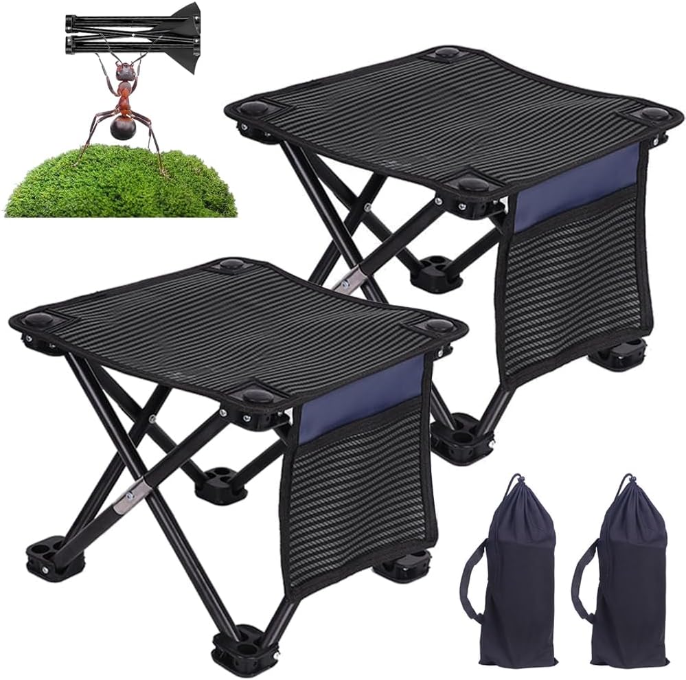 折りたたみ椅子 アウトドアチェア サイドポケット付き 耐荷重200kg 折りたたみコンパクト椅子 おりたたみいす 軽量 【550gだけ】サイズ：33×33×32cm 持ち運び 折り畳み 椅子 1秒瞬間収納 収納バッグ付き アルミ合金 持ち運び 携帯便利 釣り バーベキュー 登山 野外 キャンプ お釣り 公園ランチ (ストライプL) - Yolerhome