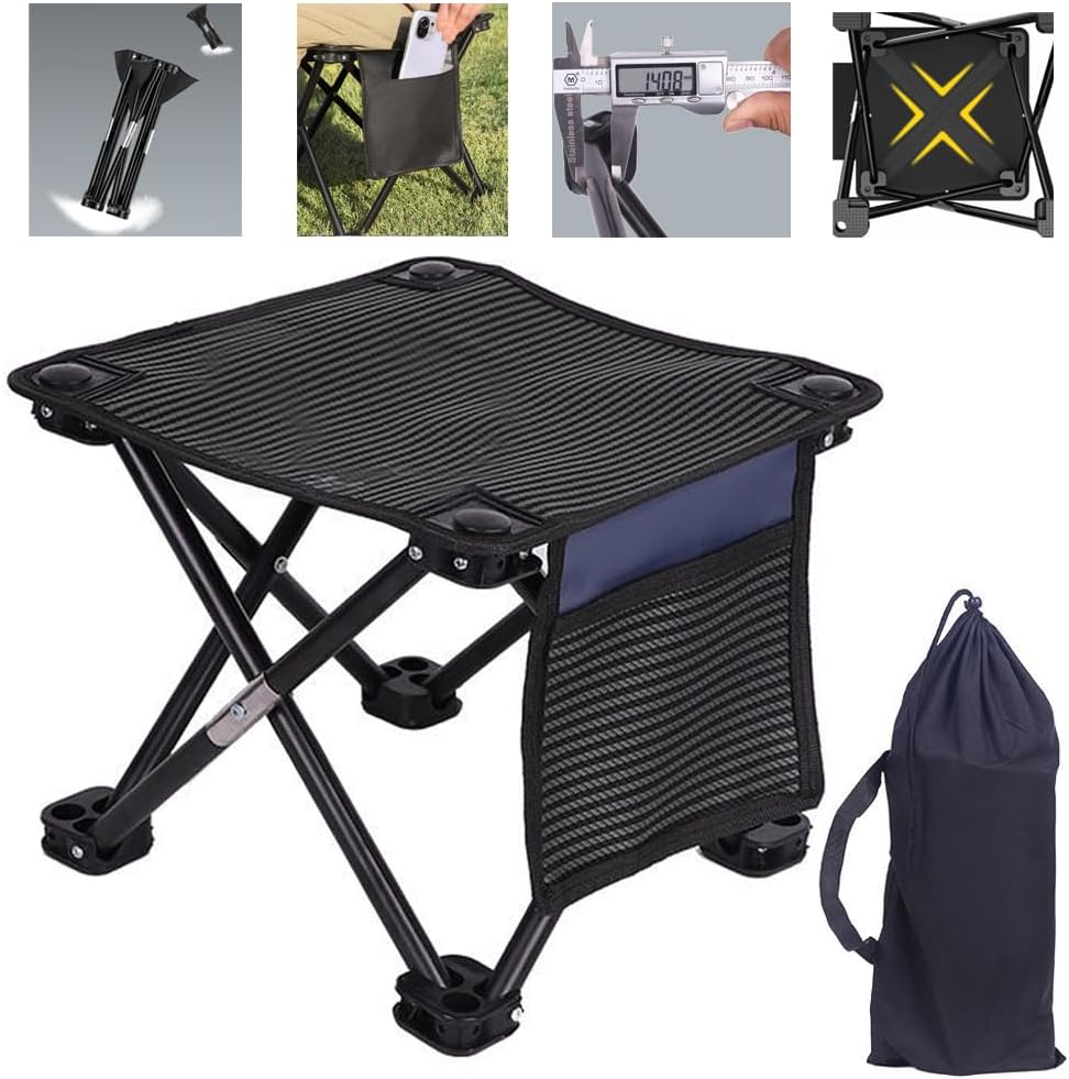 折りたたみ椅子 アウトドアチェア サイドポケット付き 耐荷重200kg 折りたたみコンパクト椅子 おりたたみいす 軽量 【550gだけ】サイズ：33×33×32cm 持ち運び 折り畳み 椅子 1秒瞬間収納 収納バッグ付き アルミ合金 持ち運び 携帯便利 釣り バーベキュー 登山 野外 キャンプ お釣り 公園ランチ (ストライプL) - Yolerhome