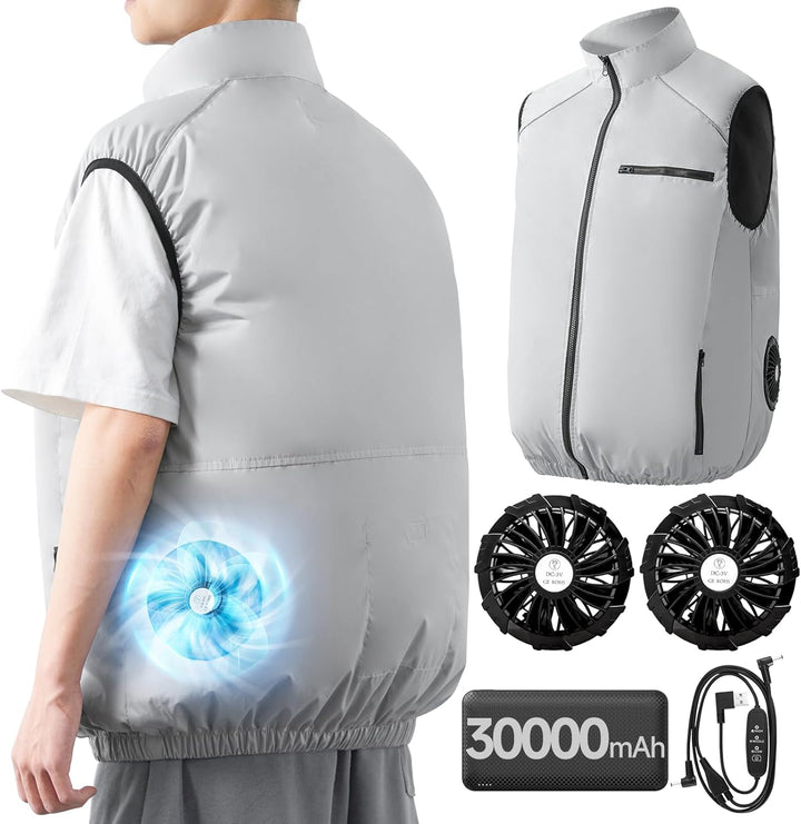 空調作業服 ベスト 【2025暴風ファン & 30000mAh大容量バッテリー】 空調ウェア 作業服 冷却服 3D循環送風 3段階風量調節可 - Yolerhome