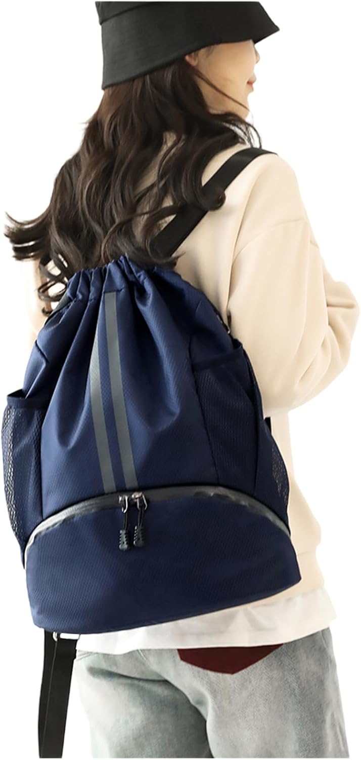 【2025新登場&水泳バッグ】プールバッグ 女の子 男の子 小学生 プールバック 防水 軽量 大人 アウトドア 乾湿分離 大容量 巾着袋 リュック ナップサック 男女兼用 水泳 運動 部活動 旅行 修学 ビーチ遊び シンプル 左右にメッシュポケット付き - Yolerhome