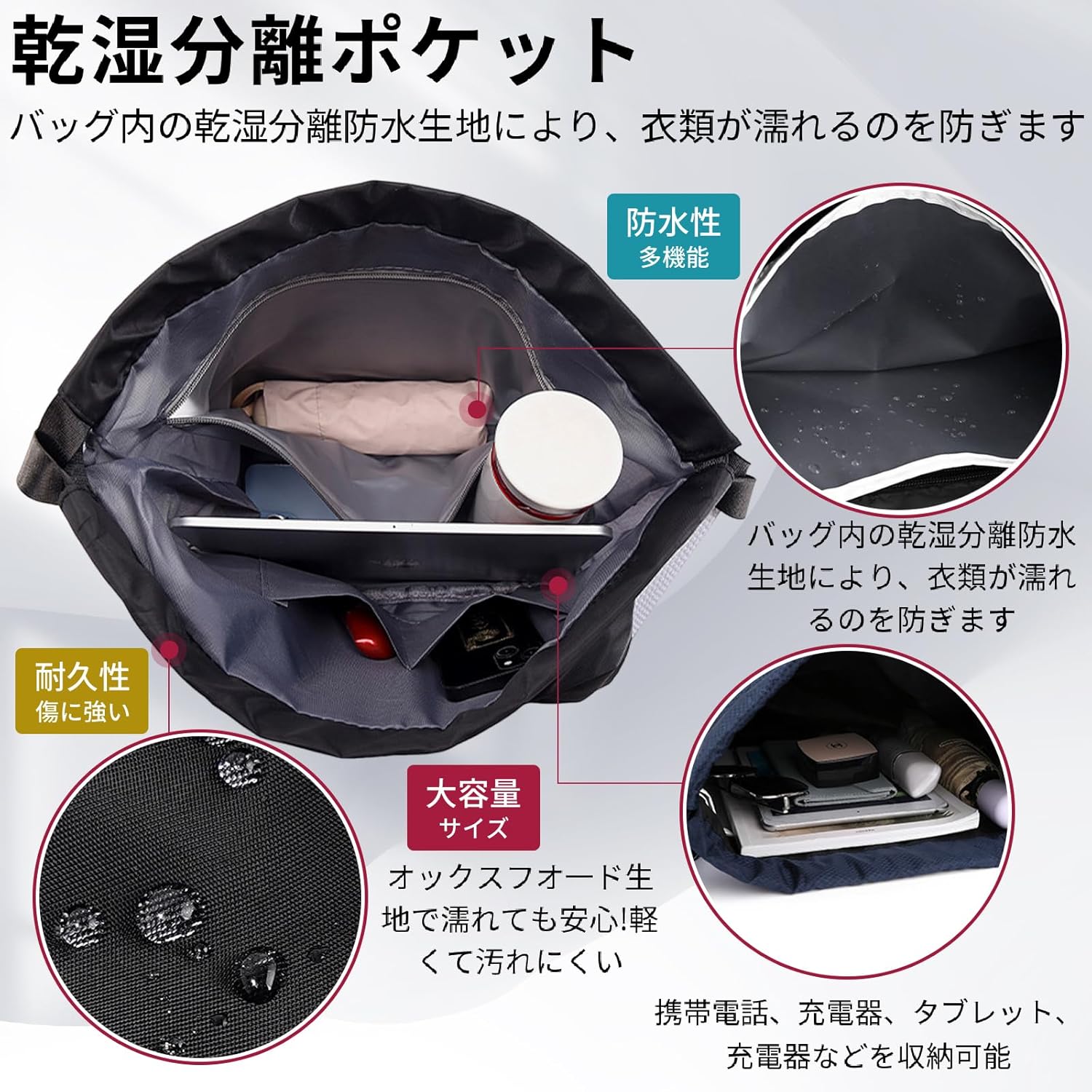 【2025新登場&水泳バッグ】プールバッグ 女の子 男の子 小学生 プールバック 防水 軽量 大人 アウトドア 乾湿分離 大容量 巾着袋 リュック ナップサック 男女兼用 水泳 運動 部活動 旅行 修学 ビーチ遊び シンプル 左右にメッシュポケット付き - Yolerhome