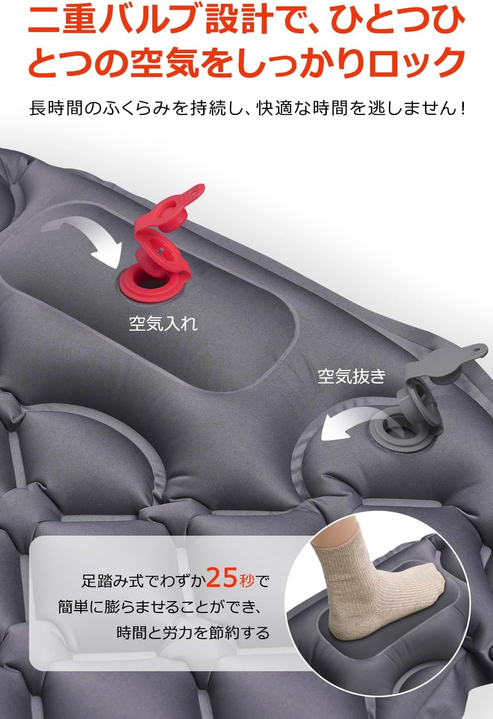 エアーマット キャンプ【2025NEWモデル･.25秒膨らむ･10CM厚さ】 足踏み式 R値4.0 厚手 枕付き 車中泊 防災 超軽量 コンパクト 防水 寝袋 持ち運び便利 簡単収納 災害マット 登山 キャンプ用品 テント 収納袋付き - Yolerhome