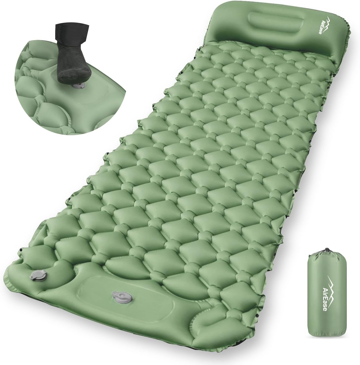 エアーマット キャンプ【2025NEWモデル･.25秒膨らむ･10CM厚さ】 足踏み式 R値4.0 厚手 枕付き 車中泊 防災 超軽量 コンパクト 防水 寝袋 持ち運び便利 簡単収納 災害マット 登山 キャンプ用品 テント 収納袋付き - Yolerhome