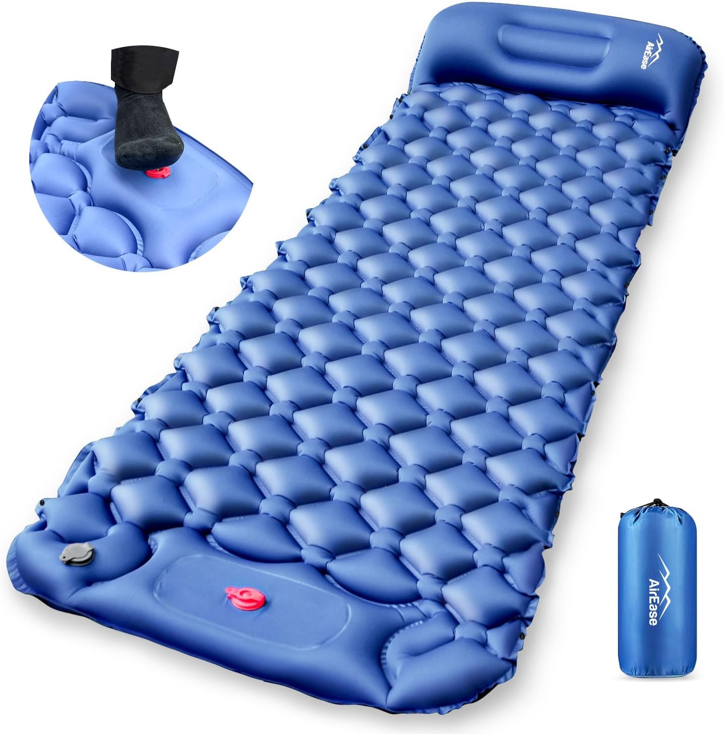 エアーマット キャンプ【2025NEWモデル･.25秒膨らむ･10CM厚さ】 足踏み式 R値4.0 厚手 枕付き 車中泊 防災 超軽量 コンパクト 防水 寝袋 持ち運び便利 簡単収納 災害マット 登山 キャンプ用品 テント 収納袋付き - Yolerhome