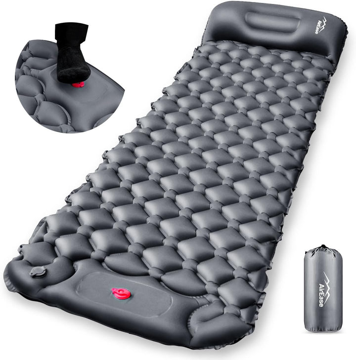 エアーマット キャンプ【2025NEWモデル･.25秒膨らむ･10CM厚さ】 足踏み式 R値4.0 厚手 枕付き 車中泊 防災 超軽量 コンパクト 防水 寝袋 持ち運び便利 簡単収納 災害マット 登山 キャンプ用品 テント 収納袋付き - Yolerhome