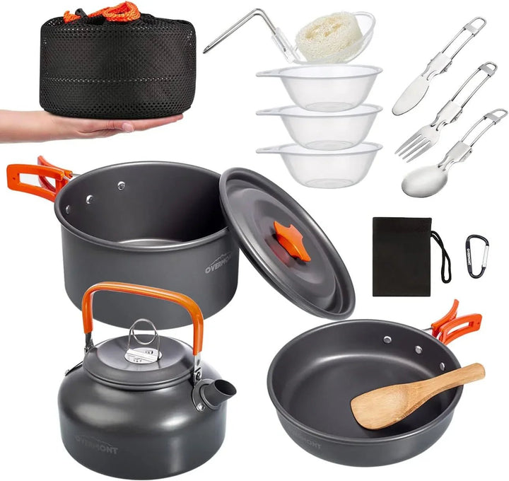 アルミ クッカーセット アウトドア鍋 アウトドアケトル キャンピング 調理器具 収納袋付き 2–3人に適応 - Yolerhome