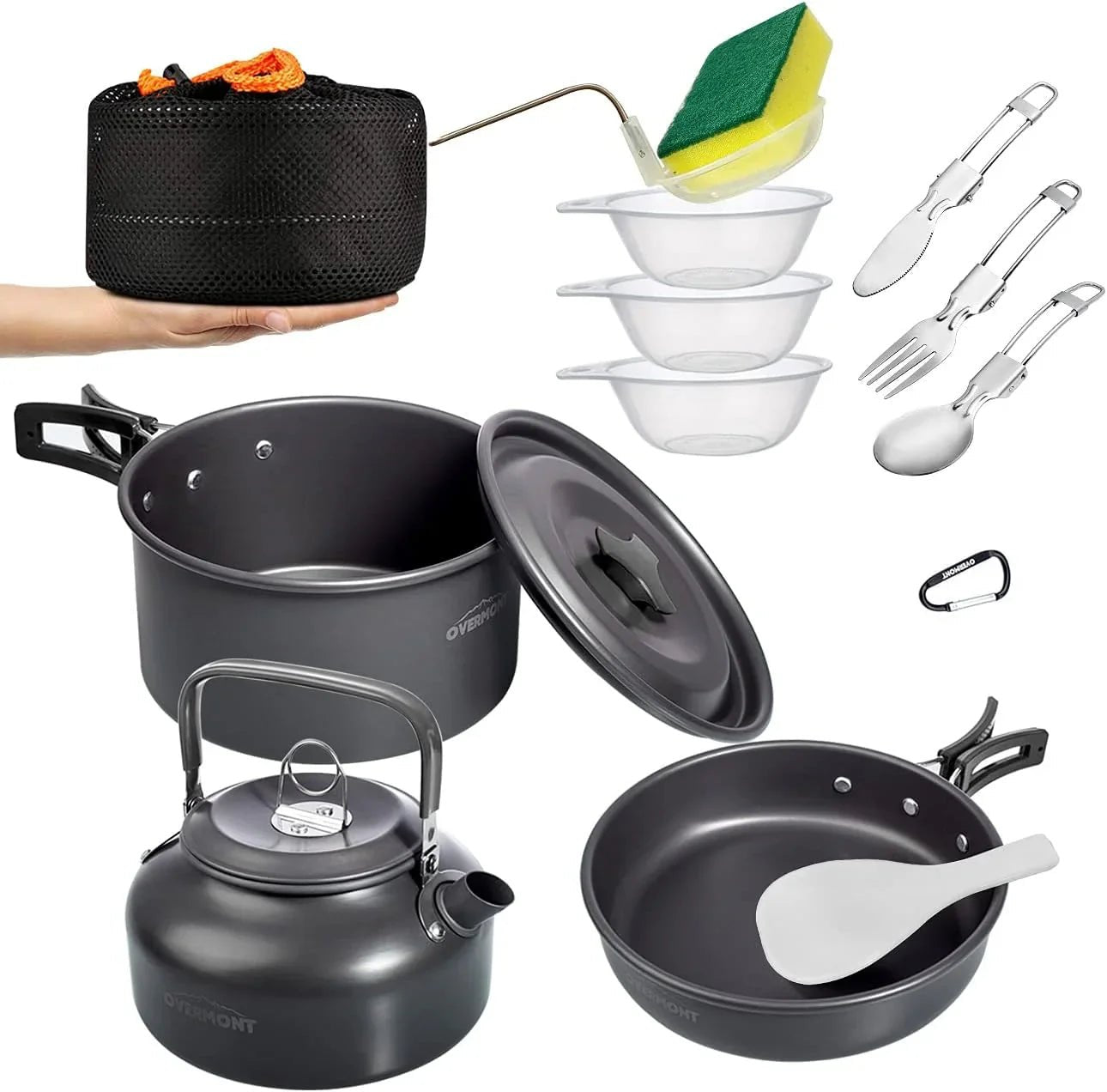 アルミ クッカーセット アウトドア鍋 アウトドアケトル キャンピング 調理器具 収納袋付き 2–3人に適応 - Yolerhome