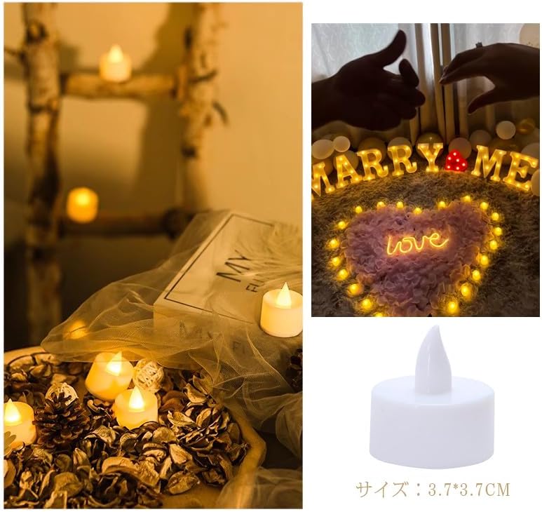 24個 LEDキャンドルライト クリスマス飾り ハロウィン 癒しの灯り 暖色 無香料 火を使わない ナイトライト 安眠 おしゃれ 乙女心 人気 写真摄影 誕生日 纪念日 パーティー プロポーズ プレゼント 電池付き - Yolerhome