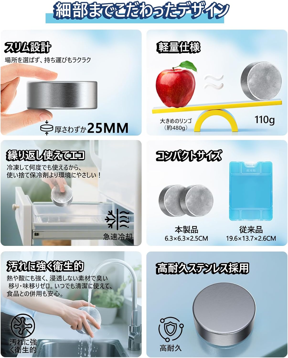 強力保冷剤 驚異の保冷力 2/4/6/8/10個セット【倍速凍結＆長時間保冷】ステンレス製アイス保冷剤 コンパクト 長持ち 繰り返し使用可 防災用にも最適 - Yolerhome