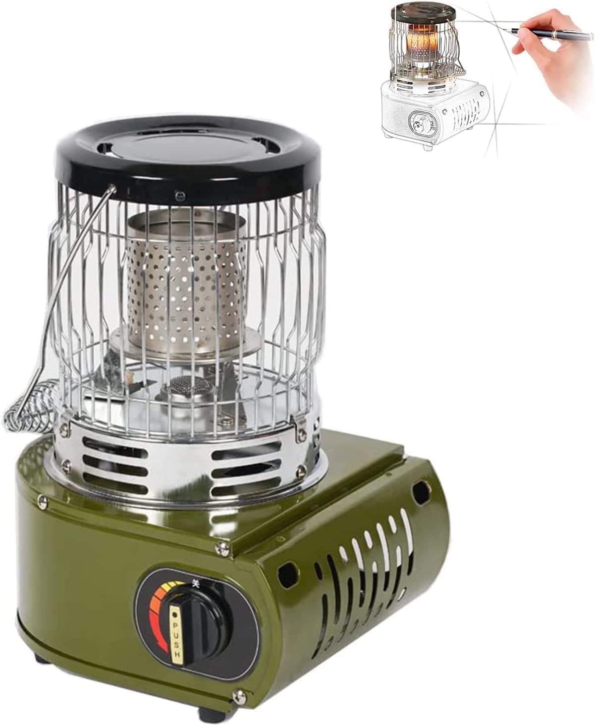 ガスヒーターカセッ 2kw 電源不要! 【速暖・持ち運びやすい】カセットガスヒーター 熱量調節 丸形ガスヒーターストーブ 省エネ 風量大 無煙携帯 停電対策 災害用品 節電対策 防寒防災用品 屋内両用 置ける 1台2役 (アーミーグリーン) - Yolerhome