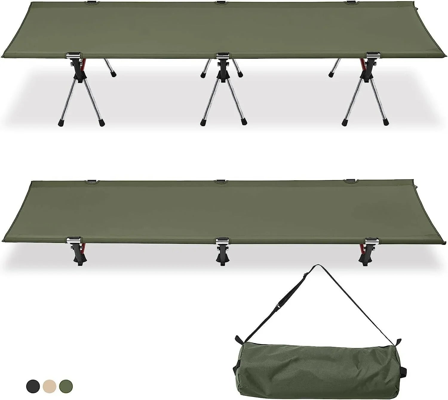 コット キャンプコット 2way 折り畳み アウトドア 軽量2.8kg ワイドコット 静音設計 応急用 自宅用 コンパクト 高密度1000Dオックスフォード 寝心地 耐久性 耐荷重150kg ハイ/ロー切替可能? オリーブグリーン - Yolerhome