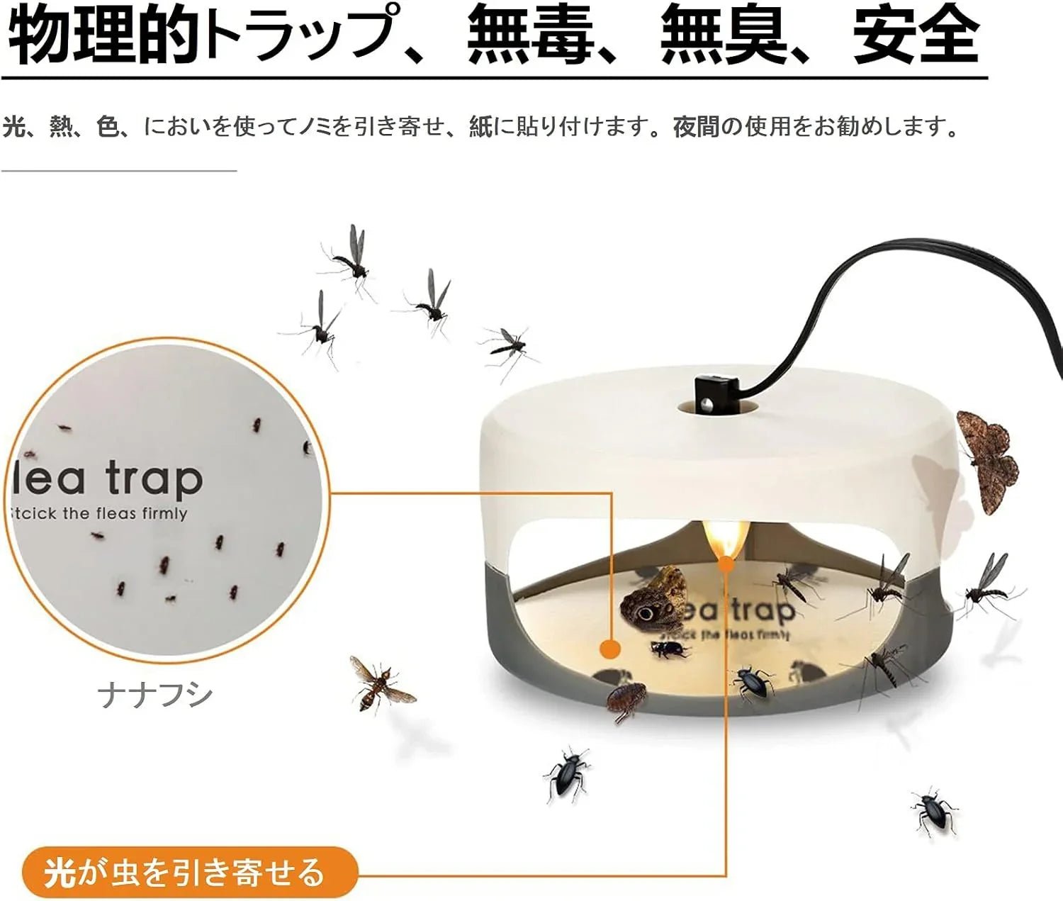 ノミ取り ネバネバドーム 捕虫器 電子ノミとり トラップノミ ノミトラップ 微小害虫 ノミ駆除 電球付き 無毒無臭 安全 効果 使いやすい 蚤対策 虫除け 害虫駆除 高い信頼性・害虫対策器（2ｘ電球、2ｘ粘着シート付き）【日本式プラグ】 - Yolerhome