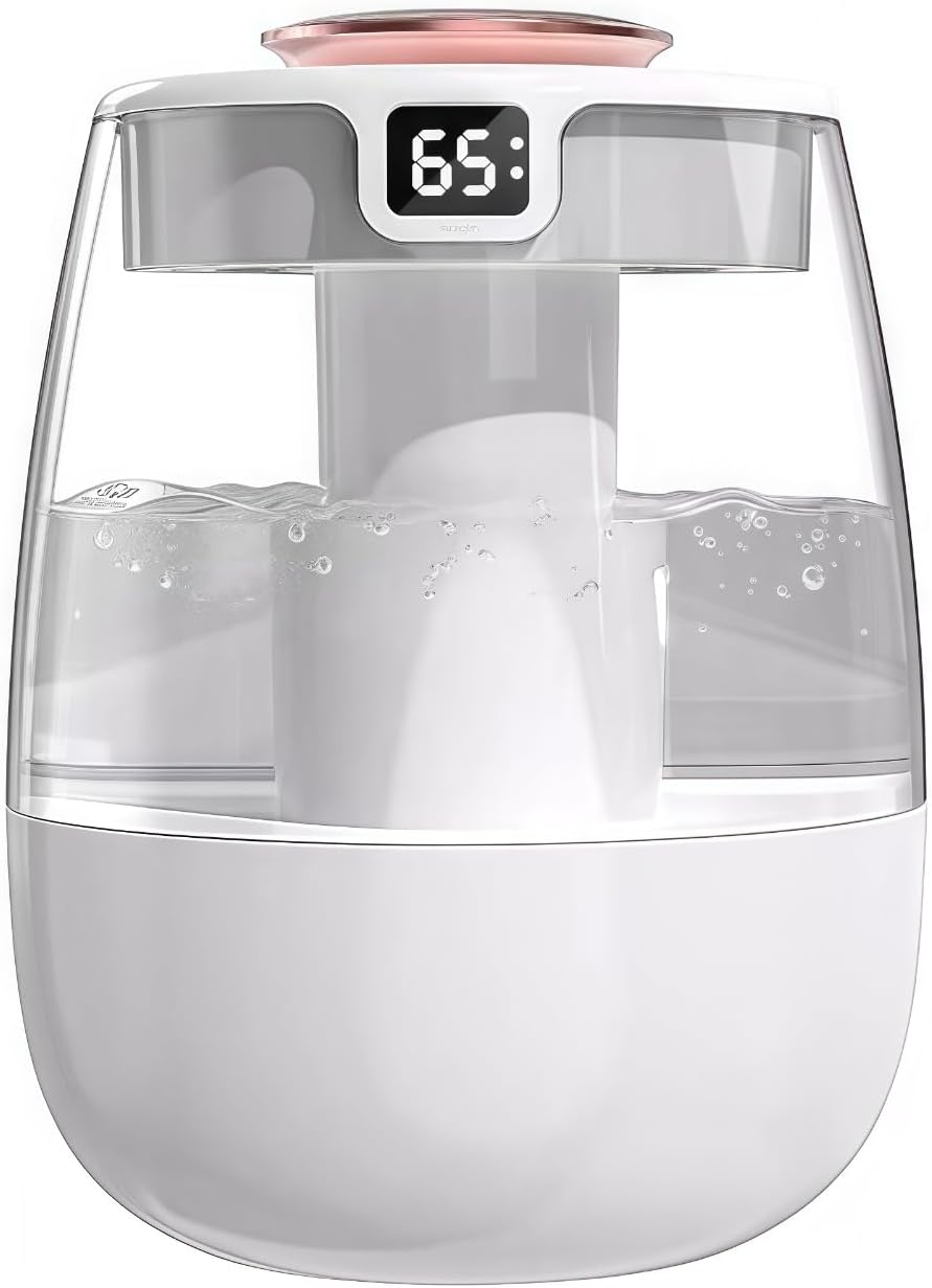 加湿器 アロマテラピー加湿器 スチーム式 静音 大容量 加湿器 サイクロン式加湿器 軽量 スチームアロマテラピー対応 3段階加湿調整 両口スプレー/スクリーンデジタル表示/ナイトライト設計 湿度表示 空気燃焼防止、空気漏れ防止 浄化・防カビ - 乾燥用ナイトライト、スタイリッシュでメンテナンスが簡単、オフィス/寝室/自宅/部屋用 (ピンク) - Yolerhome