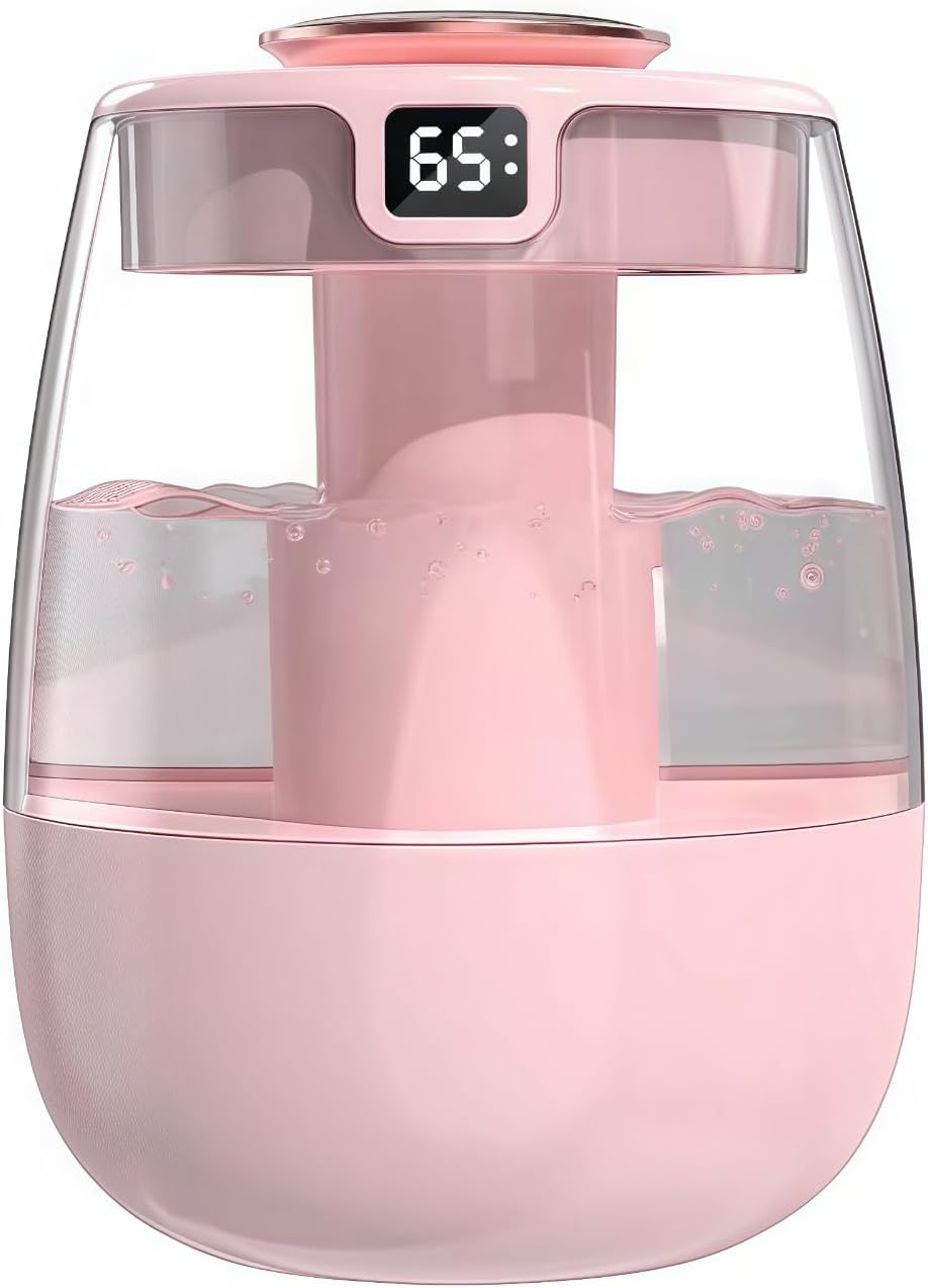 加湿器 アロマテラピー加湿器 スチーム式 静音 大容量 加湿器 サイクロン式加湿器 軽量 スチームアロマテラピー対応 3段階加湿調整 両口スプレー/スクリーンデジタル表示/ナイトライト設計 湿度表示 空気燃焼防止、空気漏れ防止 浄化・防カビ - 乾燥用ナイトライト、スタイリッシュでメンテナンスが簡単、オフィス/寝室/自宅/部屋用 (ピンク) - Yolerhome