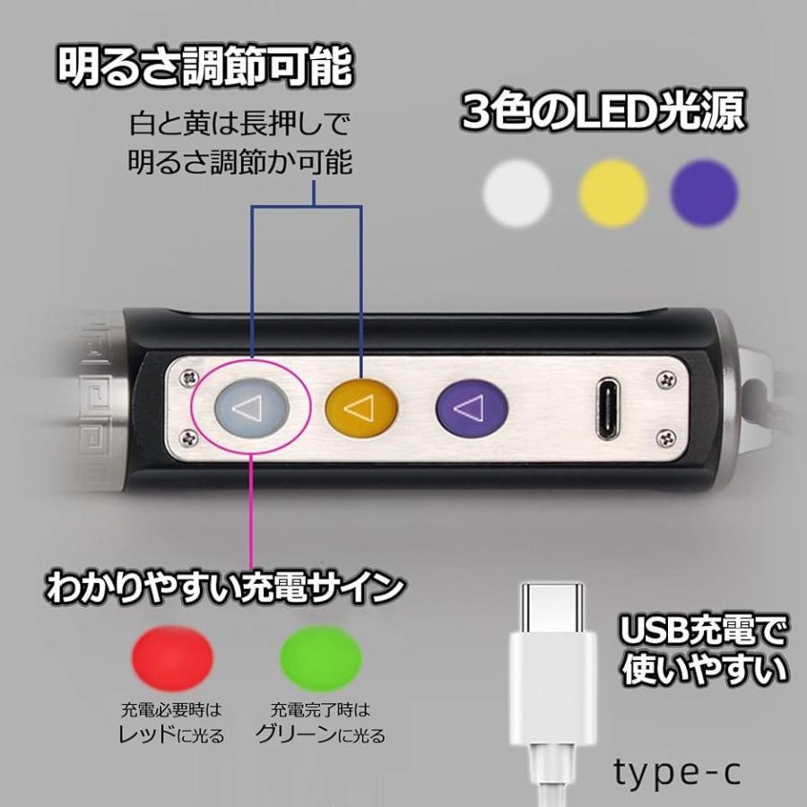 ジュエリー懐中電灯 宝石鑑定用 色鑑定 翡翠専用紫外線/黄/白 3 in 1 ライト翡翠鑑定光検出器ランプ、365nm LED UV 懐中電灯、充電式翡翠鑑定懐中電灯 拡大鏡 携帯用 - Yolerhome