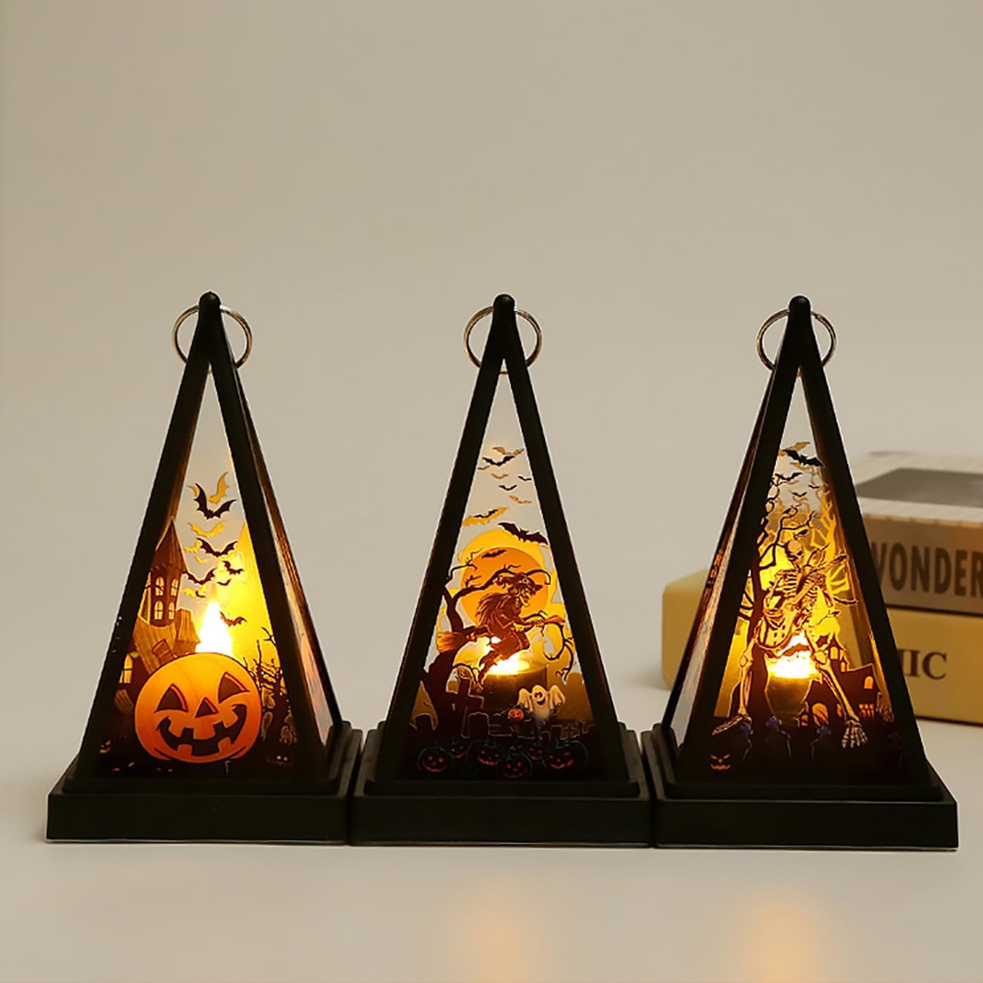 3点セット ハロウィン 飾り led ランタン 三角形 かぼちゃ おばけ 魔女 提灯 ハロウィン 飾り付け ライト カボチャ 玄関 置物 ハロウィーン 装飾 パーティーに飾り ちょうちん 小型 軽量 子供に携帯用 halloween decoration - Yolerhome