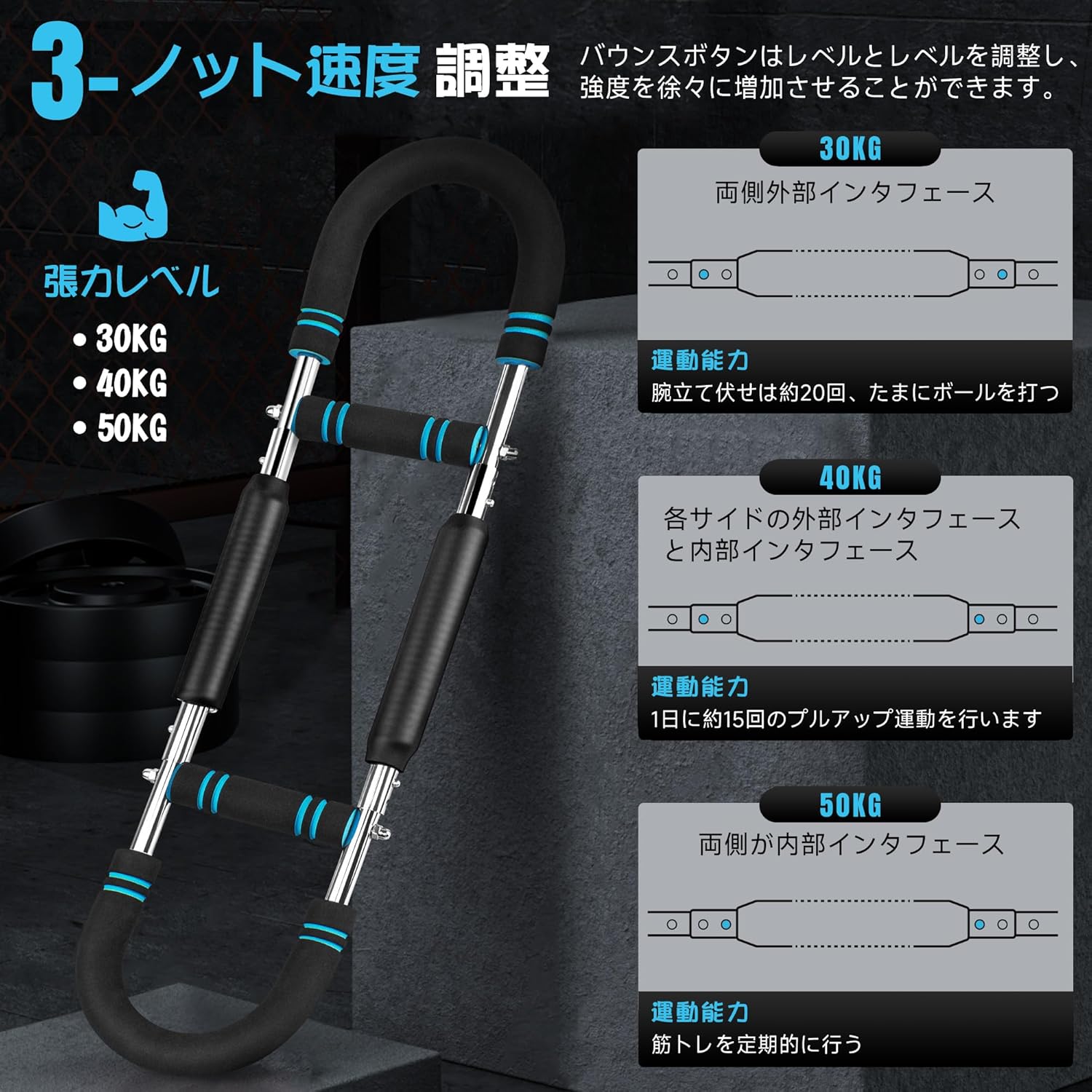 腕のトレーナー、30KG - 50KG 調節可能な胸の練習装置、腕のトレーナー、Twister の腕のトレーナー、携帯用強力な Twister 棒、取り外し可能な設計は、どこでも鍛えます！ - Yolerhome