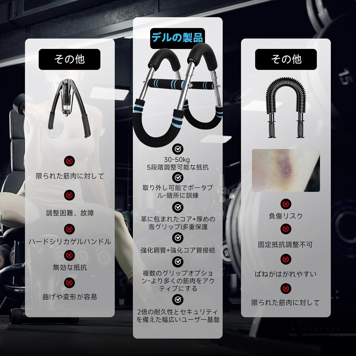 腕のトレーナー、30KG - 50KG 調節可能な胸の練習装置、腕のトレーナー、Twister の腕のトレーナー、携帯用強力な Twister 棒、取り外し可能な設計は、どこでも鍛えます！ - Yolerhome