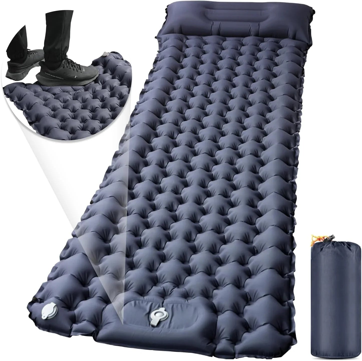 エアーマット キャンプ マット【30s膨らむ･10CM厚さ】お花見に 足踏み式 無限連結可能 R値4.0 車中泊 防災 厚手 枕付き 超軽量 コンパクト 防水 寝袋 持ち運び便利 簡単収納 補修テープ付 災害 登山 テント用 キャンプ用品 - Yolerhome