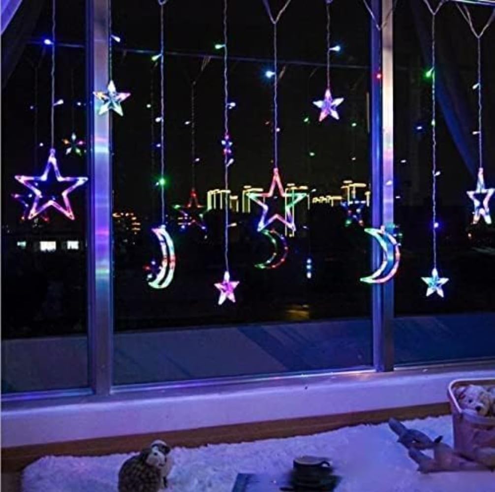 星月 カーテンライト 長さ3.5m 防水 おしゃれ かわいい 室内 電気装飾 省エネ クリスマス パーティー 新年 休日 結婚式 ガーデン対応 (ウォームホワイト,プラグイン) - Yolerhome