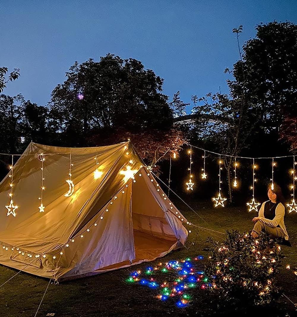 星月 カーテンライト 長さ3.5m 防水 おしゃれ かわいい 室内 電気装飾 省エネ クリスマス パーティー 新年 休日 結婚式 ガーデン対応 (ウォームホワイト,プラグイン) - Yolerhome