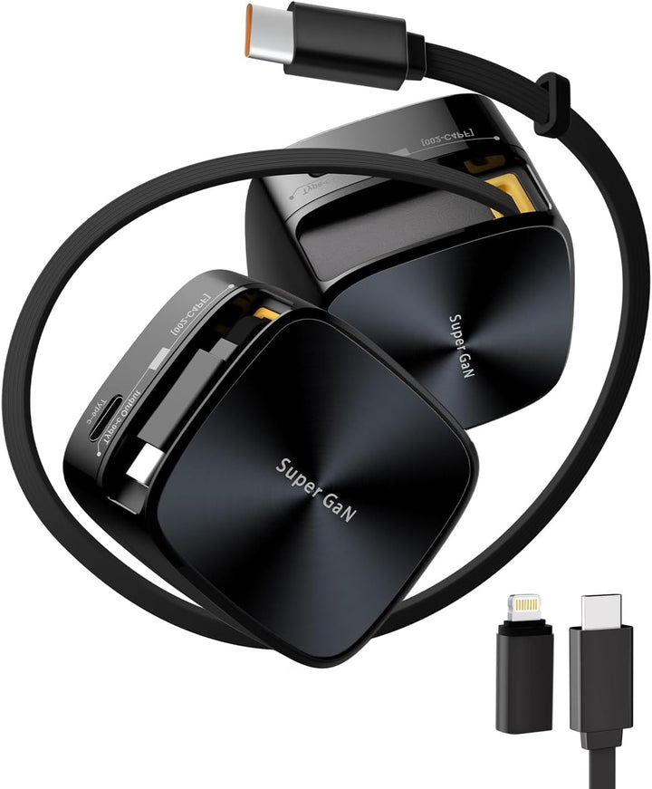 急速充電器 35W自動巻き取り式充電器 type - ｃコンセント 付き折りたたみ式プラグ 内蔵80cmケーブル「最新Super GaN技術」3 in 1 引き込み式壁掛け iPad/ iPhone14/15/16 Galaxy/Android スマートフォン ノートPC 各種 その他機器対応 家/旅/出張用 - Yolerhome