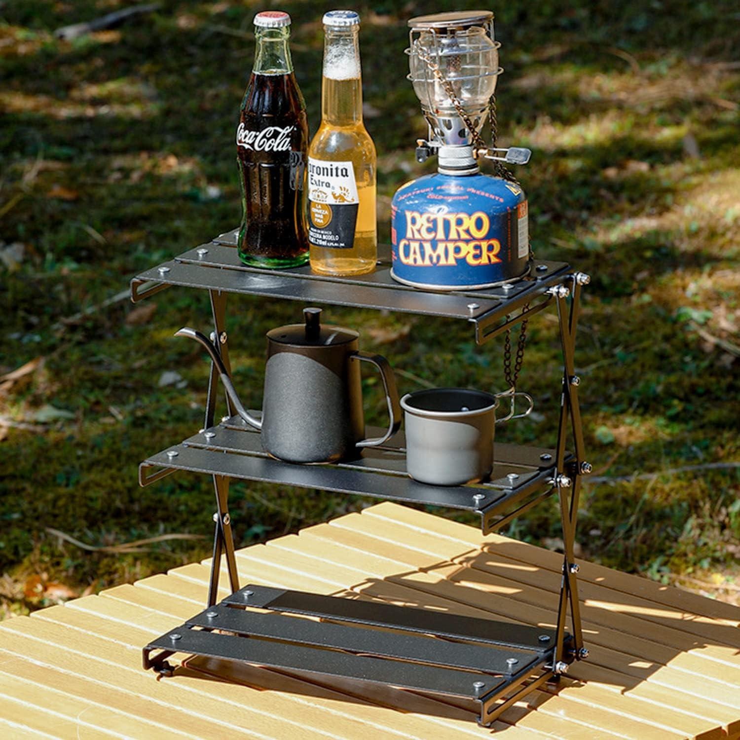 卓上収納ラック 折り畳み キャンプ ラック 軽量 アウトドア 3段ラックARACK3 - Yolerhome