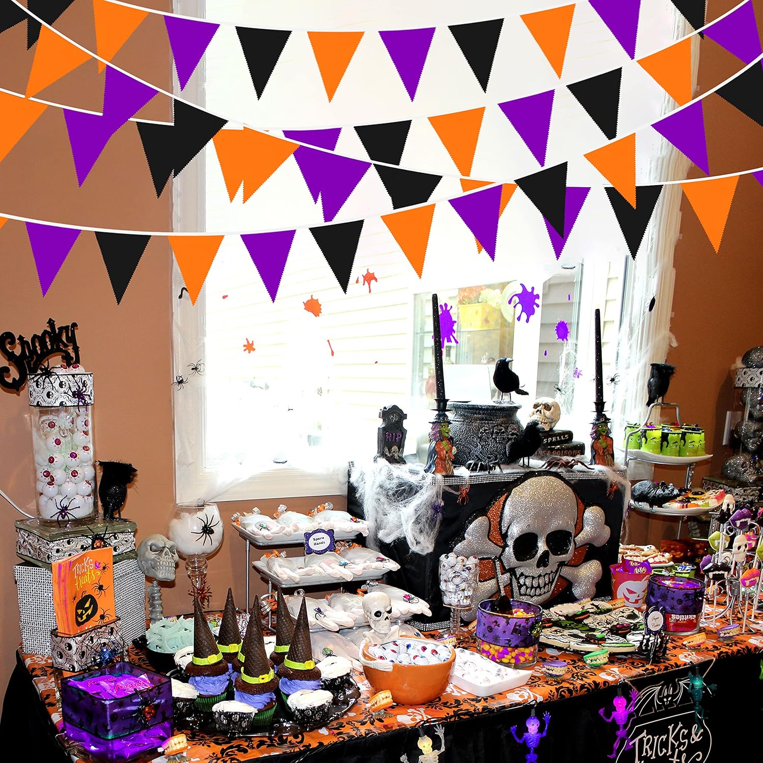 黒オレンジ紫三角旗 ガーランド 約3m ハロウィン パーティー 飾り 誕生日 結婚式 アウトドア キャンプ イベント用 紙製ペナントフラッグ デコレーション - Yolerhome