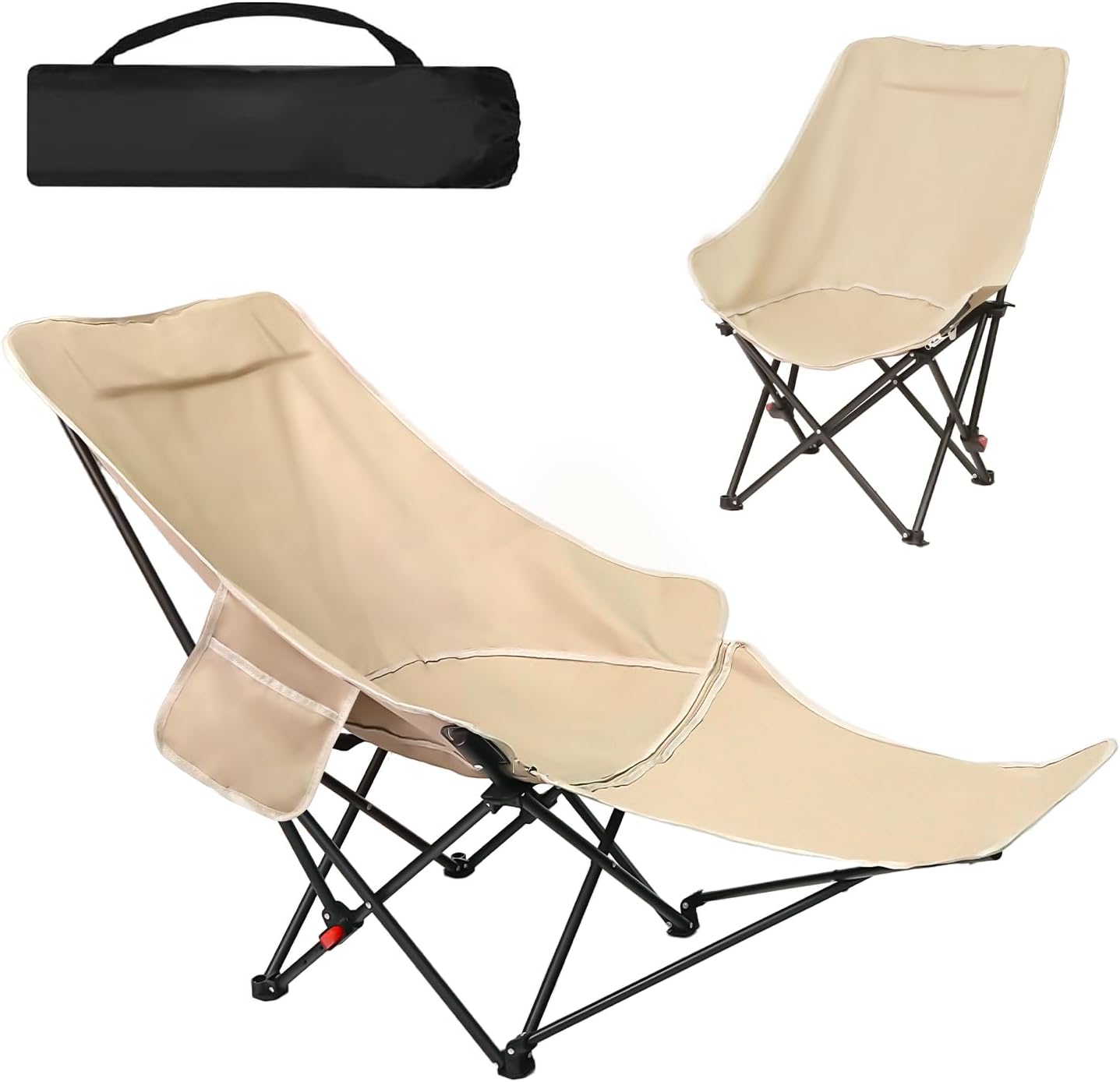 リクライニングチェア キャンプ 椅子 折り畳み 軽量・コンパクト アウトドアチェア 携帯便利 4段階調整 折りたたみ椅子 ピクニック 仮眠/昼休み/お釣り/キャンプ/アウトドア/バーベキューに適応 収納ポケット付属 ベージュ - Yolerhome