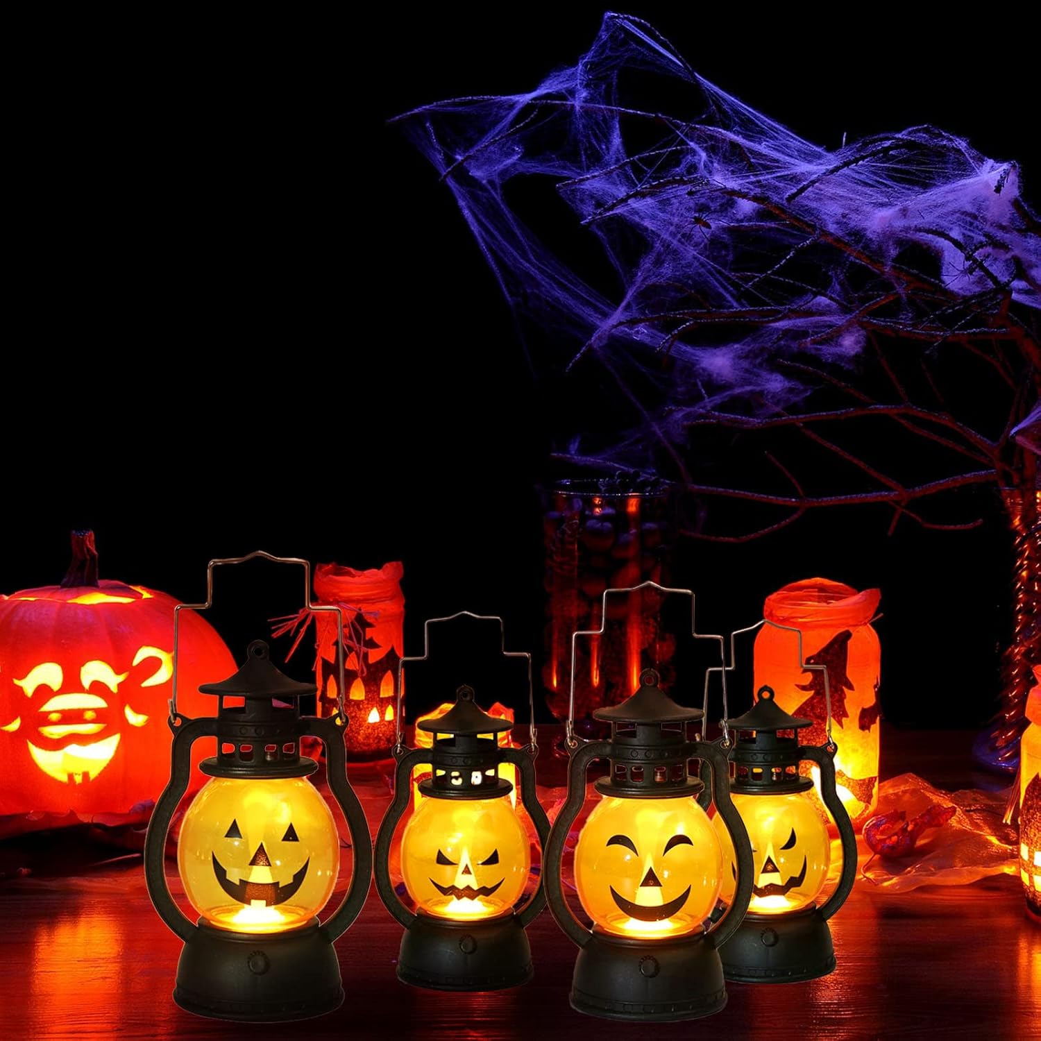 4点セット ハロウィン 飾り led ランタン かぼちゃ 提灯 ハロウィン 飾り付け ライト カボチャ 玄関 置物 ハロウィーン 装飾 パーティーに飾り ちょうちん 小型 軽量 子供に携帯用 halloween decoration - Yolerhome