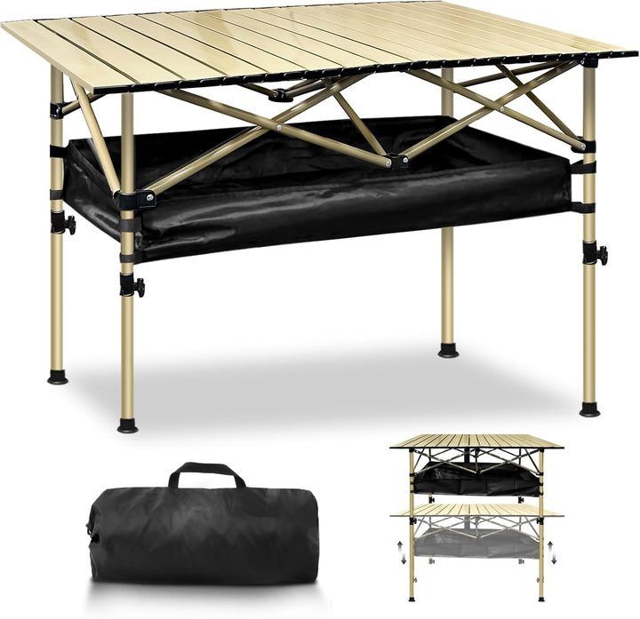 キャンプテーブル 折りたたみテーブル 高さ調整可能(50 - 80cm) 軽量 3.8kg 耐荷重100kg キャンプ用 アウトドア コンパクト収納袋付 4 - 6人用 防水 (ダストベージュ) - Yolerhome